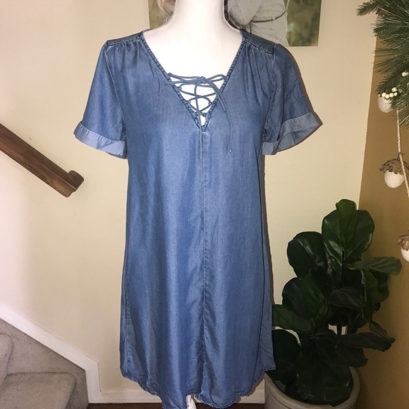 Lucky brand chambray lyocel lace detail dress S‎ - Picture 1 of 7